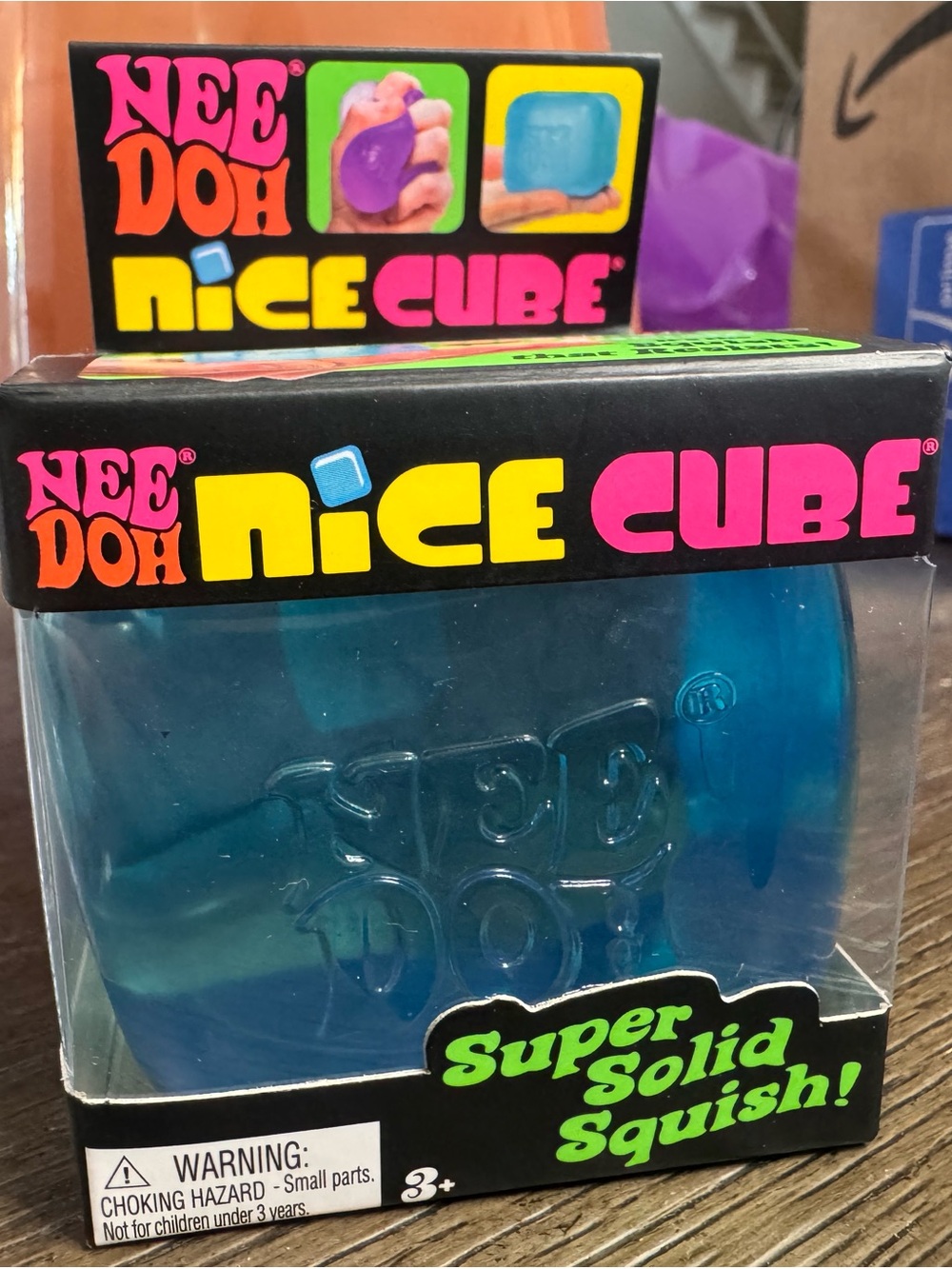 One authentic Needoh Nice Cube toy, new, blue